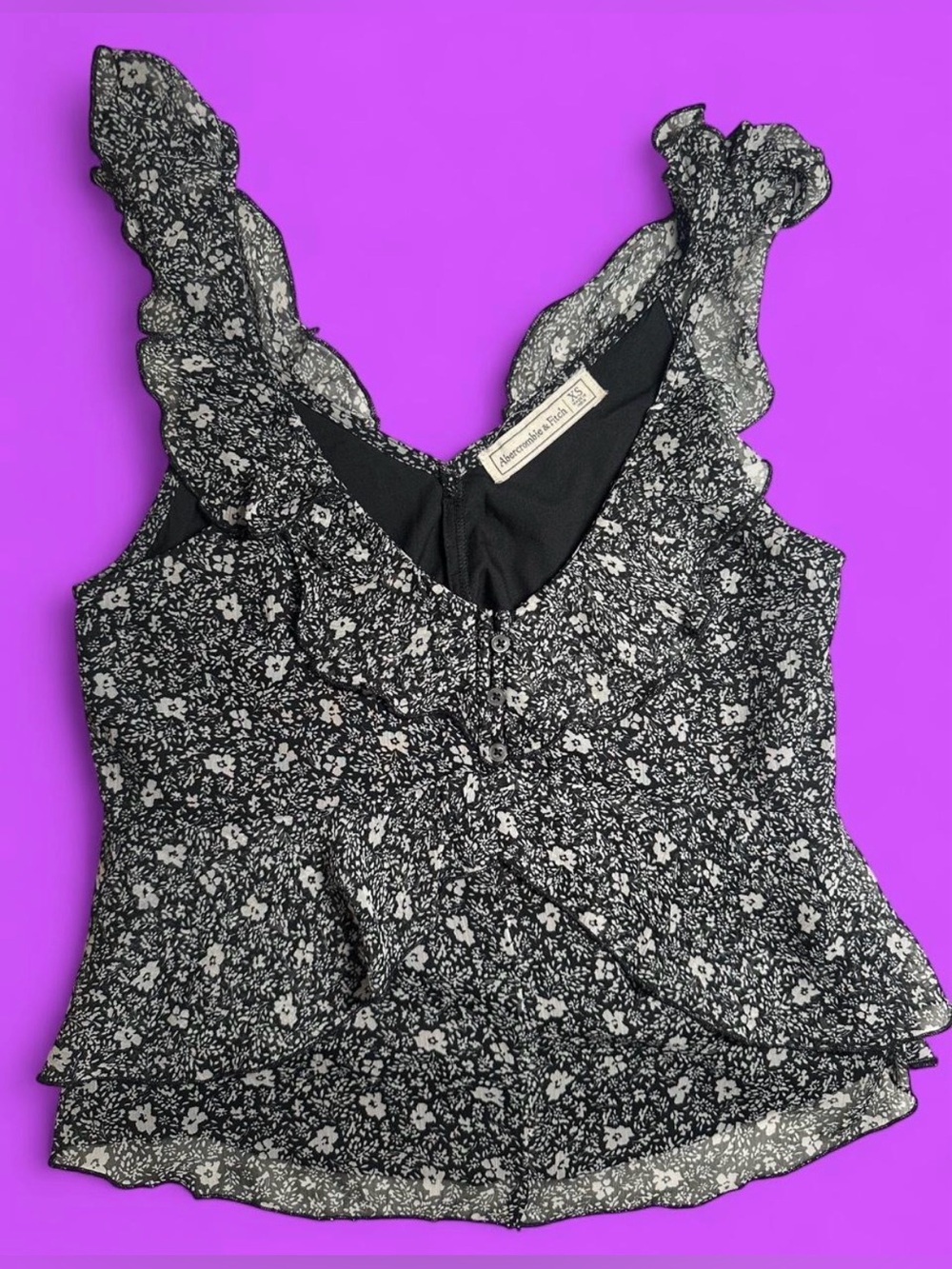Abercrombie & Fitch Black & White Floral Ruffle Peplum Top size XS